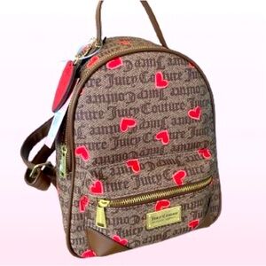 JUICY COUTURE Brown with Red Hearts Mini Backpack New